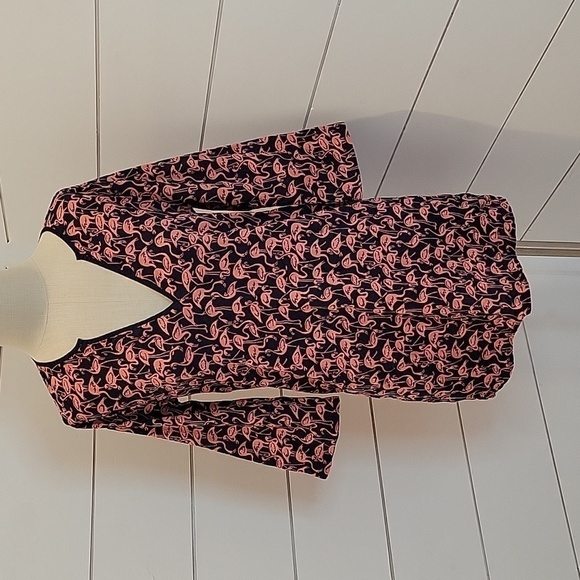 J Crew small swimsuit cover up navy with flamingos - Picture 1 of 6